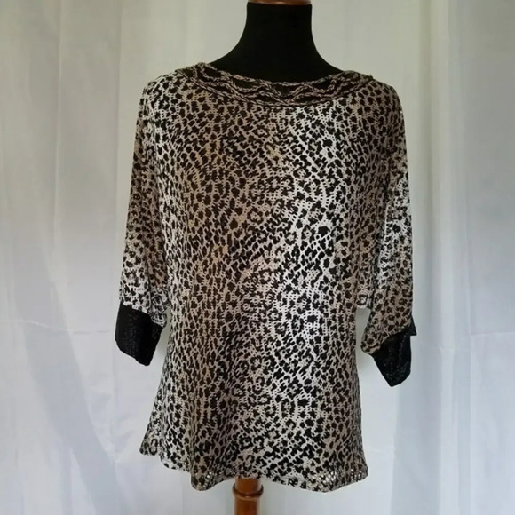 Alberto Makali Cheetah Print Dolman Sleeve Animal Print Mesh Top - Picture 1 of 7